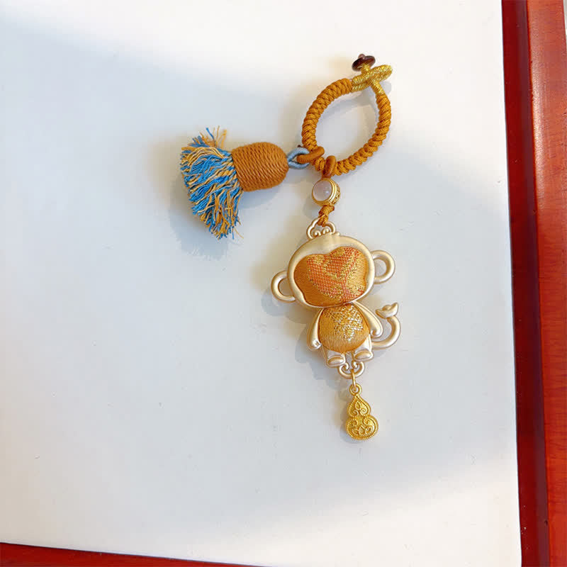 Buddha Stones Song Brocade Handmade Chinese Zodiac Tassel Lucky Keychain - Monkey - Yellow - image 32