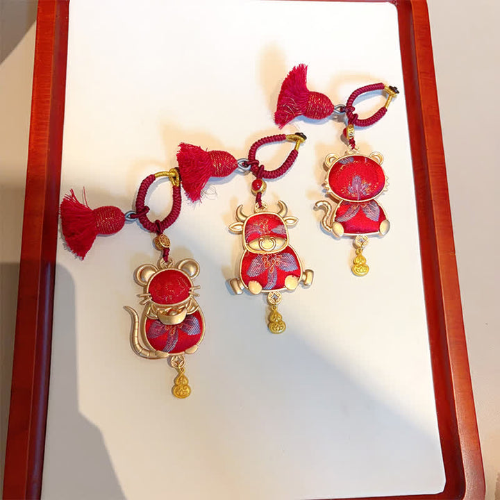 Buddha Stones Song Brocade Handmade Chinese Zodiac Tassel Lucky Keychain - image 39