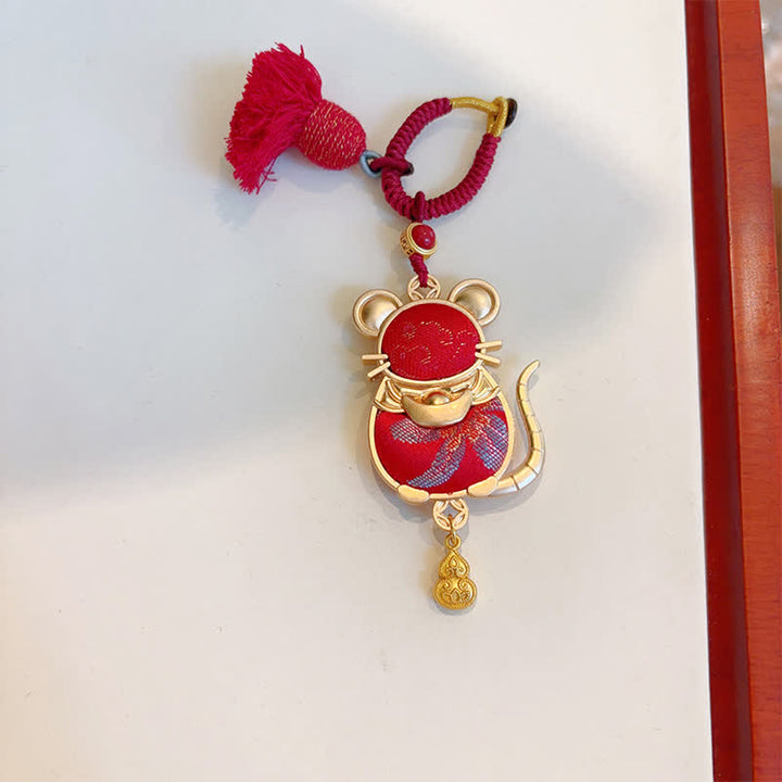Buddha Stones Song Brocade Handmade Chinese Zodiac Tassel Lucky Keychain - Rat - Red - image 17
