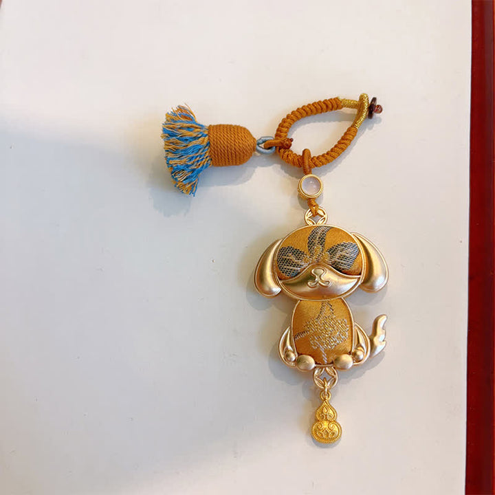 Buddha Stones Song Brocade Handmade Chinese Zodiac Tassel Lucky Keychain - Dog - Yellow - image 36