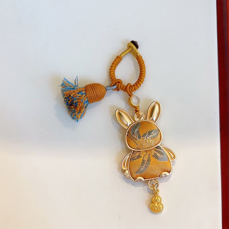 Buddha Stones Song Brocade Handmade Chinese Zodiac Tassel Lucky Keychain - Rabbit - Yellow - image 24