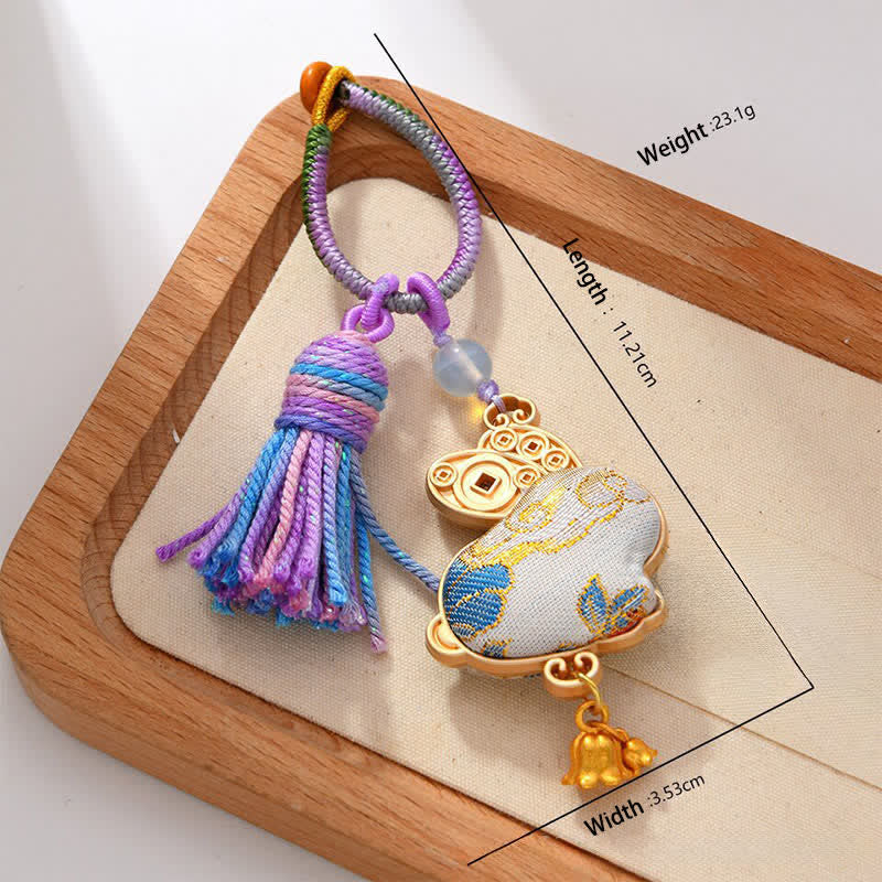 Buddha Stones Song Brocade Handmade Chinese Zodiac Luck Tassel Keychain - Rabbit - image 15