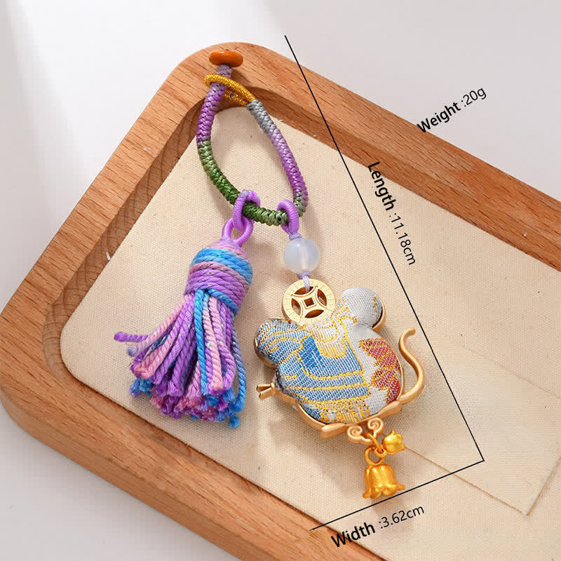 Buddha Stones Song Brocade Handmade Chinese Zodiac Luck Tassel Keychain - Rat - image 12