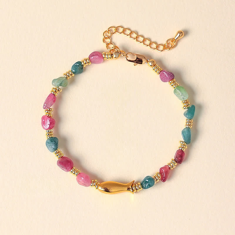 Buddha Stones Rainbow Tourmaline Koi Fish Positive Rough Cut Bracelet - Koi Fish(Success ♥ Determination) - Tourmaline(Positive♥Love) - image 0