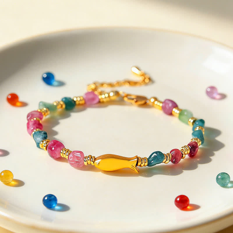 Buddha Stones Rainbow Tourmaline Koi Fish Positive Rough Cut Bracelet - image 2