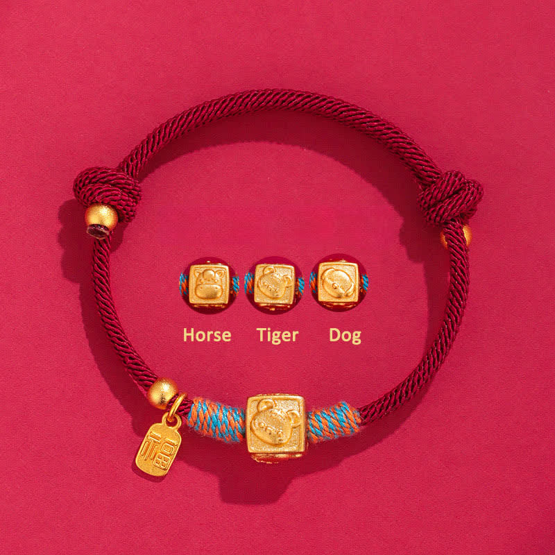 Buddha Stones Handmade Three Harmony Chinese Zodiac Protection Red String Bracelet - Horse Tiger Dog Triad Red String Bracelet - Red String(Protection♥Luck) - image 1