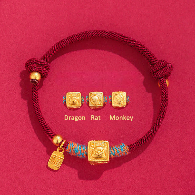 Buddha Stones Handmade Three Harmony Chinese Zodiac Protection Red String Bracelet - Dragon Rat Monkey Triad Red String Bracelet - Red String(Protection♥Luck) - image 3