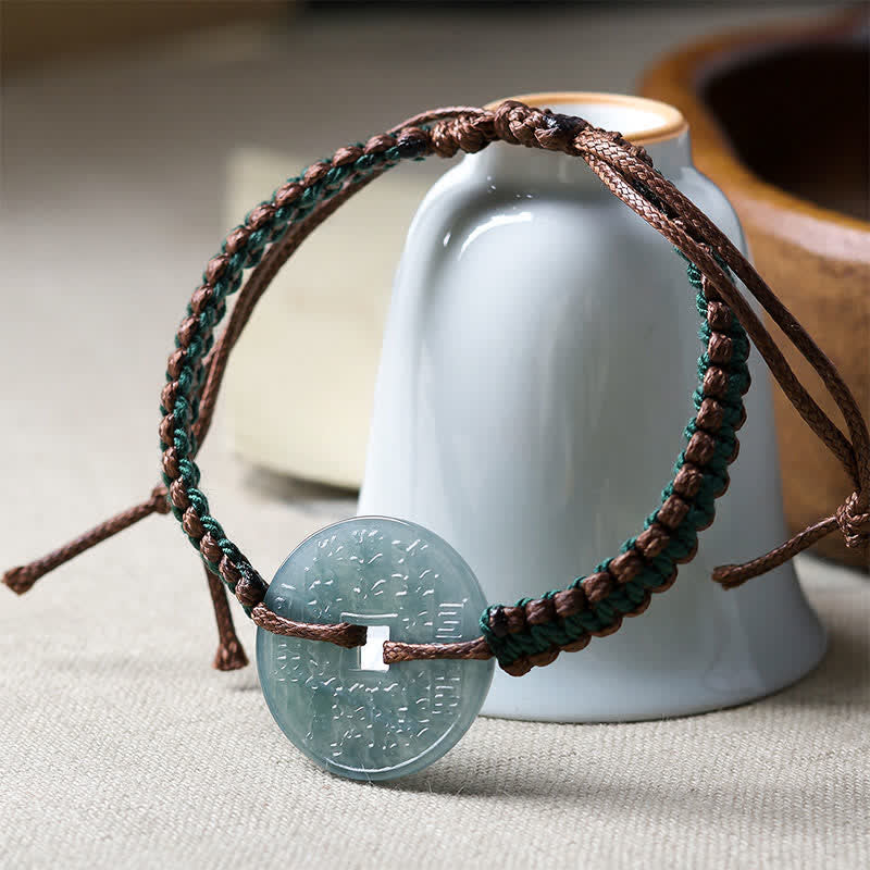 Buddha Stones Jade Peace Buckle Hand-Woven Tranquility Adjustable Bracelet - image 2