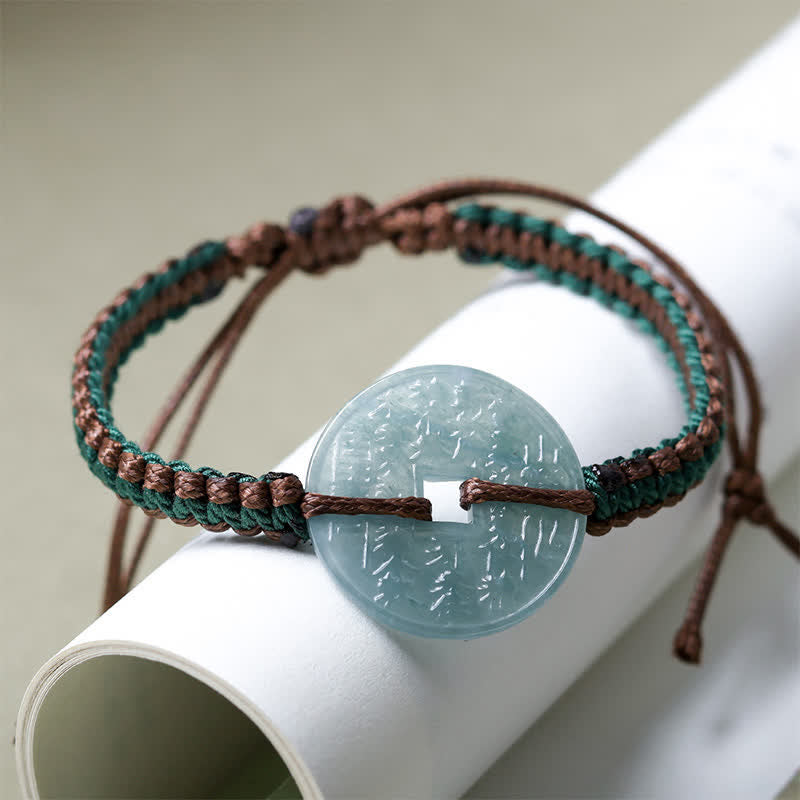 Buddha Stones Jade Peace Buckle Hand-Woven Tranquility Adjustable Bracelet - Natural Jade(Prosperity♥Luck) - image 0