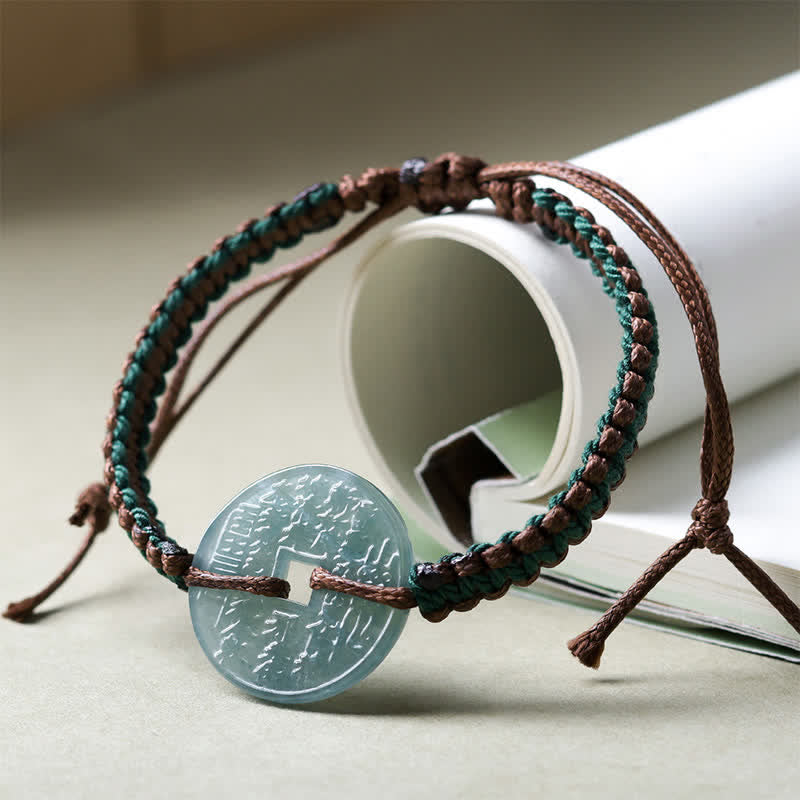 Buddha Stones Jade Peace Buckle Hand-Woven Tranquility Adjustable Bracelet - image 1