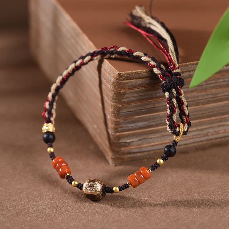 Buddha Stones Hand-Woven Red Sandalwood Blessing Braided Tassel Bracelet - image 1