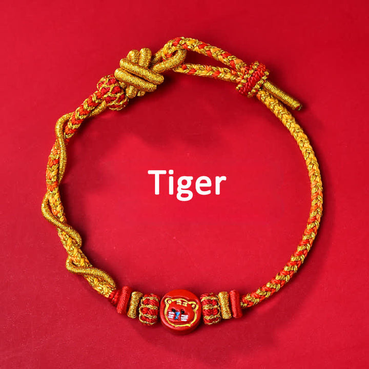 Buddha Stones Cinnabar Chinese Zodiac Blessing Hand-Woven Red String Bracelet - Chinese Zodiac(Protection ♥ Vitality) - Tiger - Cinnabar(Blessing♥Calm) - image 3