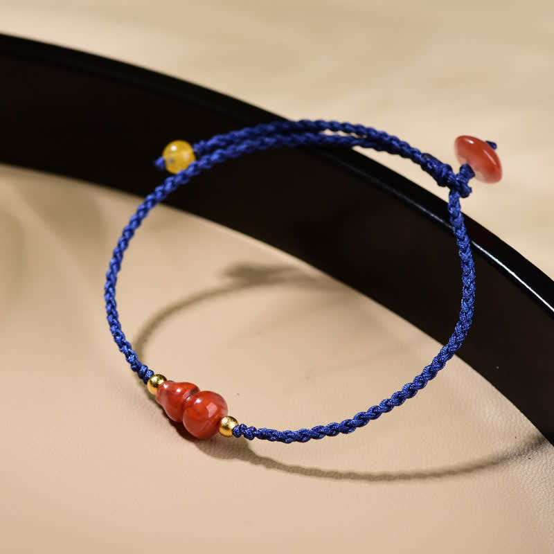 Buddha Stones South Red Agate Gourd Positive Hand-Woven Blue String Bracelet - South Red Agate(Confidence♥Passion) - image 0