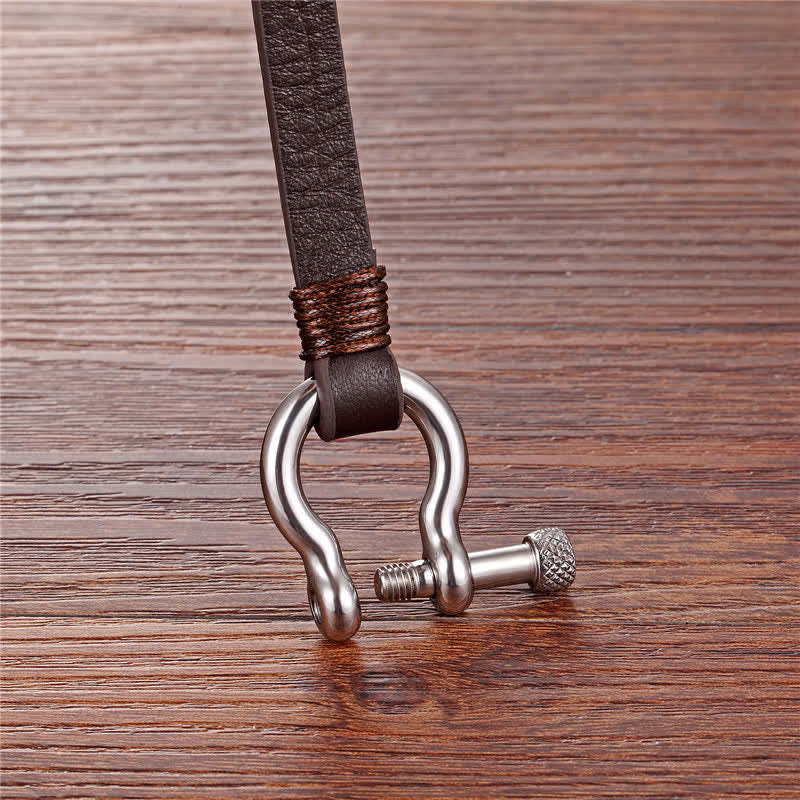 Buddha Stones Leather Titanium Steel Shackle Strength Bracelet - image 9