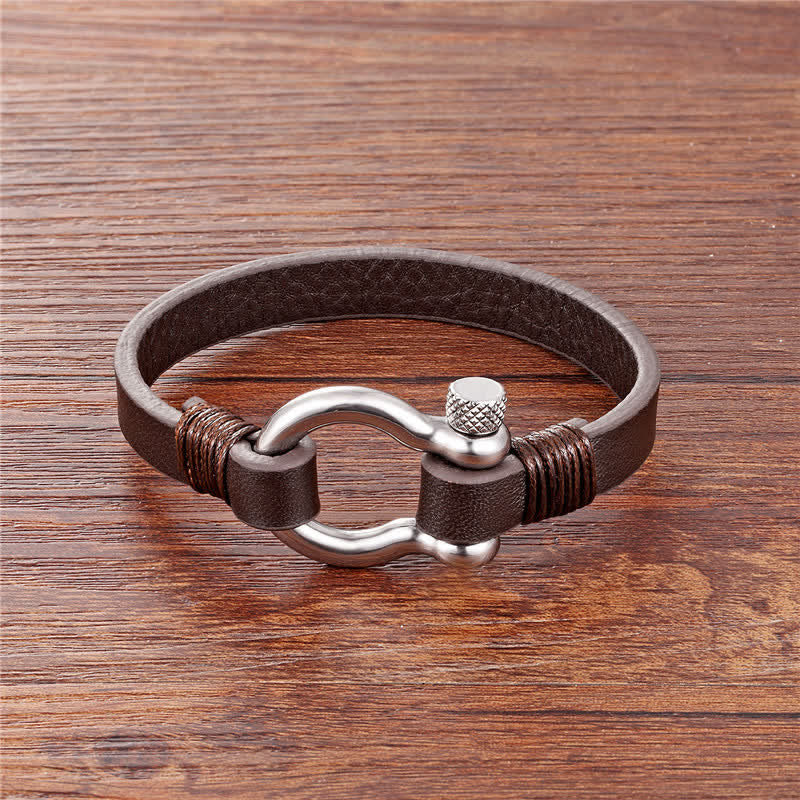 Buddha Stones Leather Titanium Steel Shackle Strength Bracelet - Brown Leather Silvery Buckle(Wrist Circumference:18–19 cm) - image 7