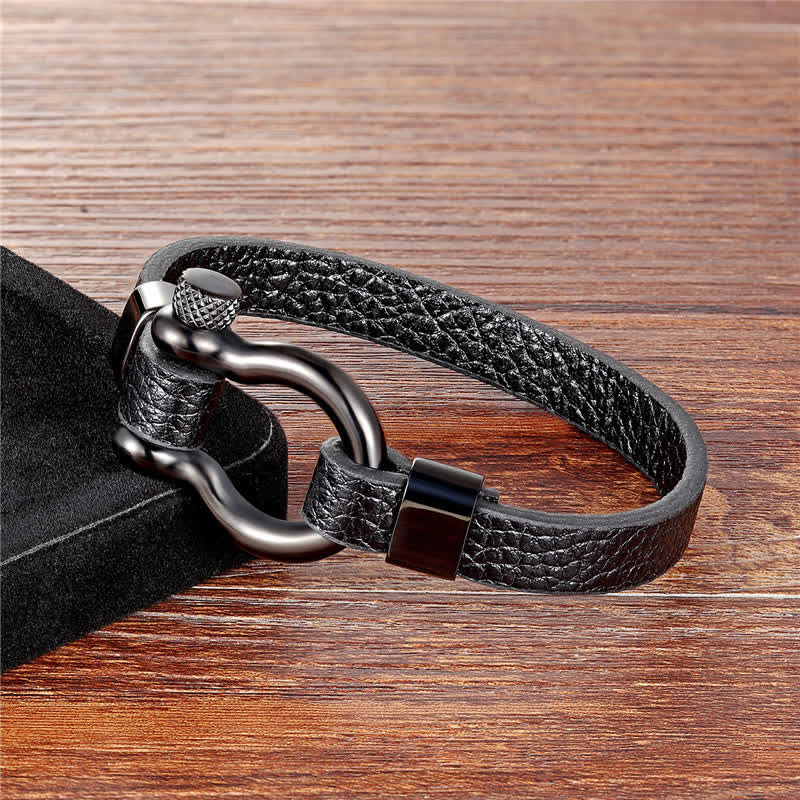 Buddha Stones Leather Titanium Steel Shackle Strength Bracelet - image 1