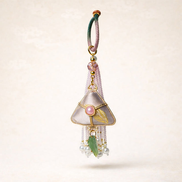 Buddha Stones Song Brocade Zongzi Leaf Balance Keychain - image 5