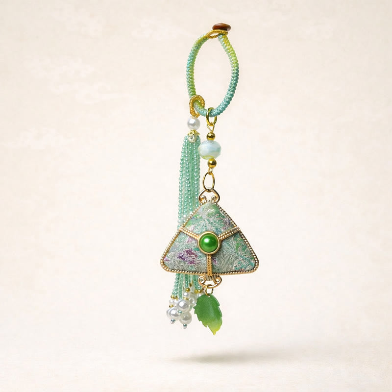 Buddha Stones Song Brocade Zongzi Leaf Balance Keychain - image 0