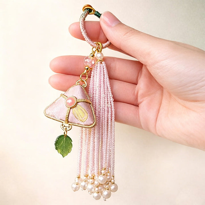Buddha Stones Song Brocade Zongzi Leaf Balance Keychain - image 6
