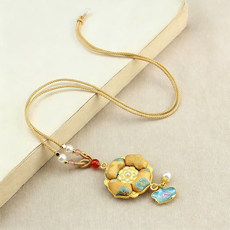 Buddha Stones Song Brocade Four-Leaf Clover Luck Necklace - image 0