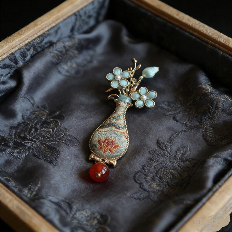 Buddha Stones Song Brocade Flower Vase Design Elegant Brooch - Vase - image 0