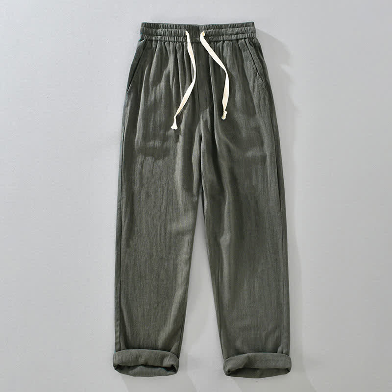 Buddha Stones Summer Casual Vintage Drawstring Solid Long Pants Men's Tapered Pants With Pockets - DarkOliveGreen - US/UK/AU42，EU52 (3XL) - image 0