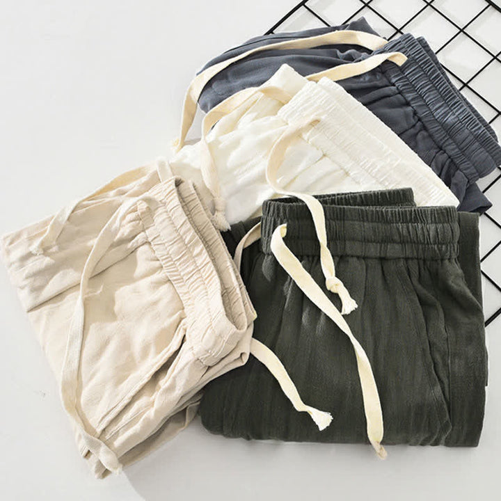 Buddha Stones Summer Casual Vintage Drawstring Solid Long Pants Men's Tapered Pants With Pockets - image 14