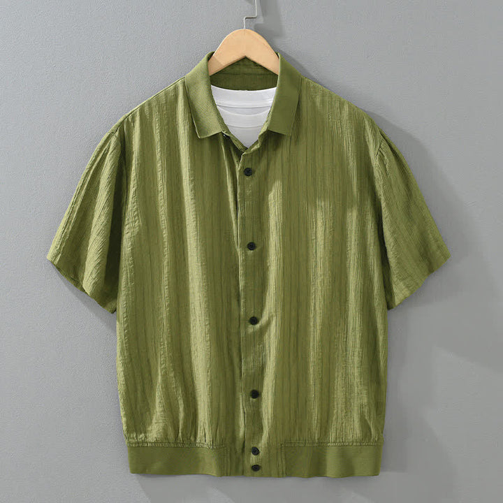 Buddha Stones Summer Casual Minimalist Button-Up Solid Men's Shirts - OliveDrab - US/UK/AU42，EU52 (3XL) - image 0