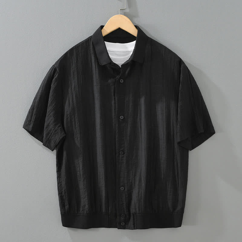 Buddha Stones Summer Casual Minimalist Button-Up Solid Men's Shirts - Black - US/UK/AU42，EU52 (3XL) - image 10