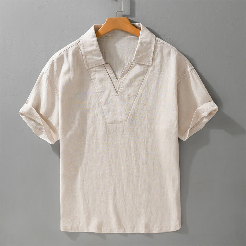 Buddha Stones Summer Casual Minimalist Solid Men's Shirts - Linen - US/UK/AU42，EU52 (3XL) - image 0