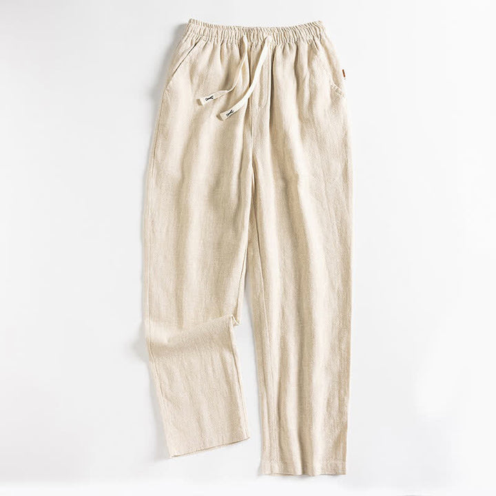 Buddha Stones Spring Casual Minimalist Drawstring Solid Men's Tapered Pants With Pocket - Beige - US/UK/AU44，EU54 (4XL) - image 13