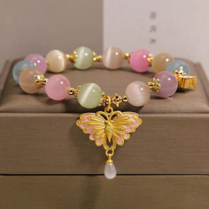 Buddha Stones Multicolor Cat's Eye Butterfly Love Beaded Bracelet - Cat's Eye Stone(Love♥Support) - image 0