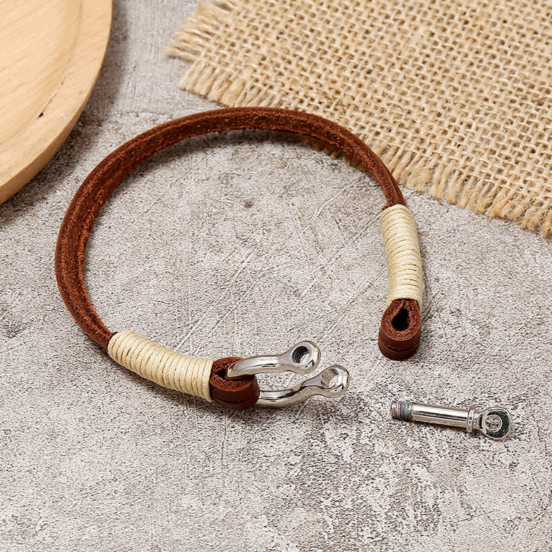 Buddha Stones Leather Double Wrap Winding Thread Shackle Balance Bracelet - image 3