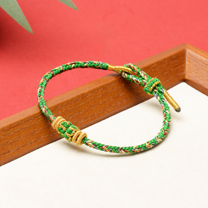 Buddha Stones Five Color Hand Woven Green String Green Ingots And Plum Blossom Amulets Protection Adjustable Bracelet - Green - No Accessory - image 9