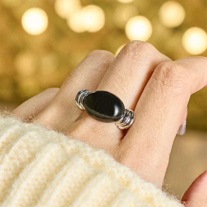 Buddha Stones Oval Pattern Hematite Support Adjustable Ring - image 5