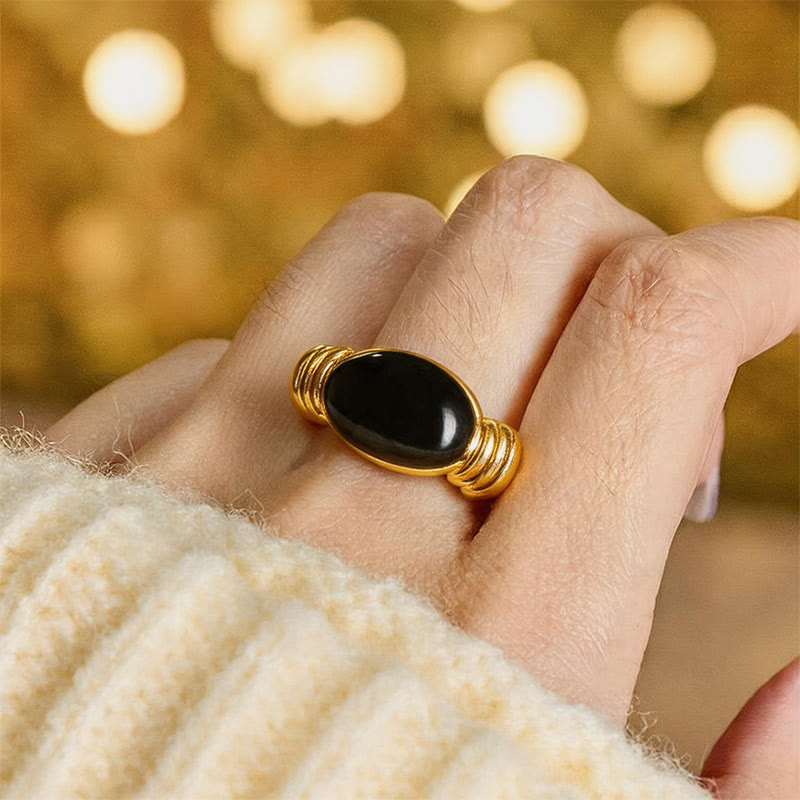 Buddha Stones Oval Pattern Hematite Support Adjustable Ring - image 13