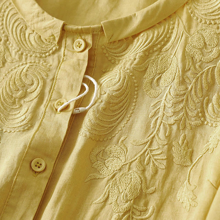 Buddha Stones Summer Vintage Embroidery Floral Women's Elbow-Length Sleeve Shirts - image 2