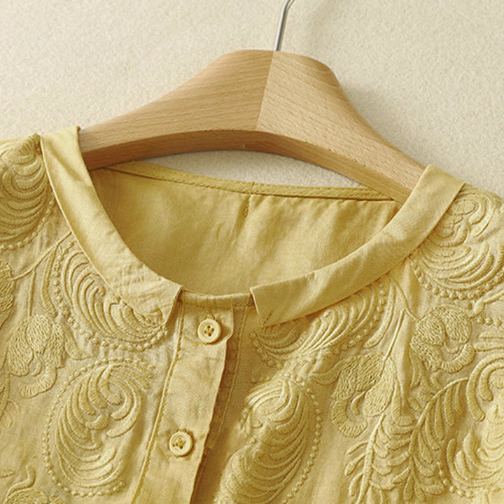 Buddha Stones Summer Vintage Embroidery Floral Women's Elbow-Length Sleeve Shirts - image 1