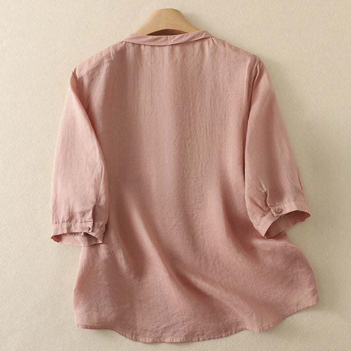 Buddha Stones Summer Vintage Embroidery Floral Women's Elbow-Length Sleeve Shirts - image 6
