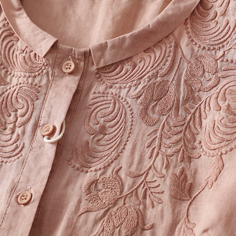 Buddha Stones Summer Vintage Embroidery Floral Women's Elbow-Length Sleeve Shirts - image 8