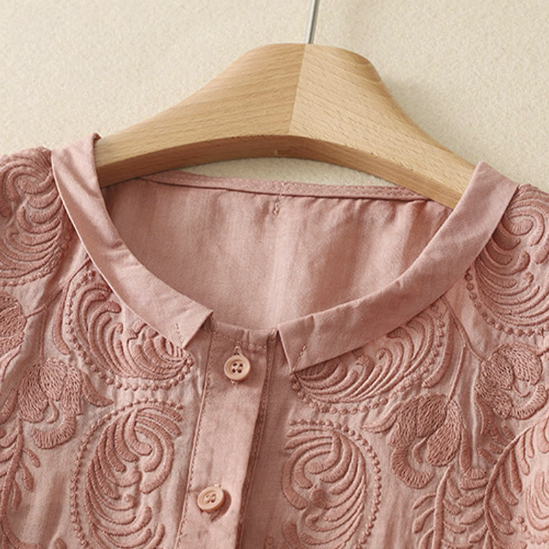 Buddha Stones Summer Vintage Embroidery Floral Women's Elbow-Length Sleeve Shirts - image 7