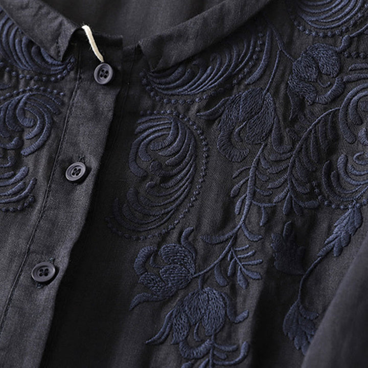 Buddha Stones Summer Vintage Embroidery Floral Women's Elbow-Length Sleeve Shirts - image 18