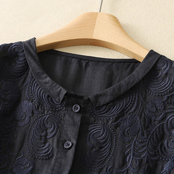 Buddha Stones Summer Vintage Embroidery Floral Women's Elbow-Length Sleeve Shirts - image 17