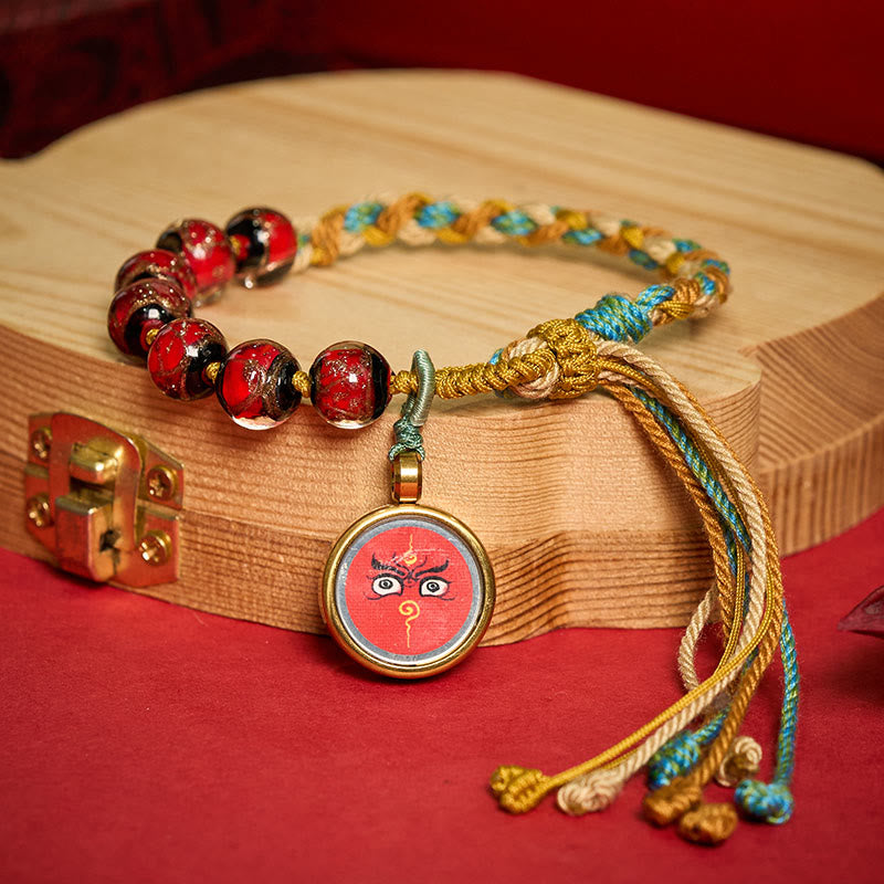 Buddha Stones Tibetan Liuli Glass Bead Five Directions Gods Of Wealth Buddha Eye Blessing String Bracelet - image 9