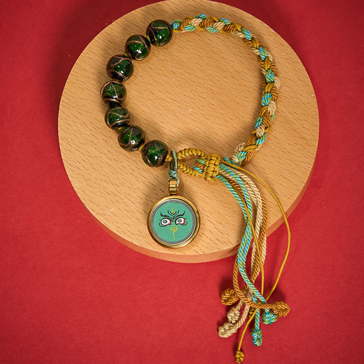 Buddha Stones Tibetan Liuli Glass Bead Five Directions Gods Of Wealth Buddha Eye Blessing String Bracelet - Green Jambhala(Wrist Circumference 15-24cm) - image 25