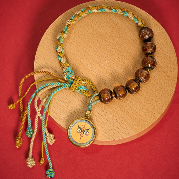 Buddha Stones Tibetan Liuli Glass Bead Five Directions Gods Of Wealth Buddha Eye Blessing String Bracelet - Yellow Jambhala(Wrist Circumference 15-24cm) - image 13