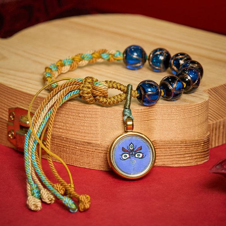 Buddha Stones Tibetan Liuli Glass Bead Five Directions Gods Of Wealth Buddha Eye Blessing String Bracelet - image 2