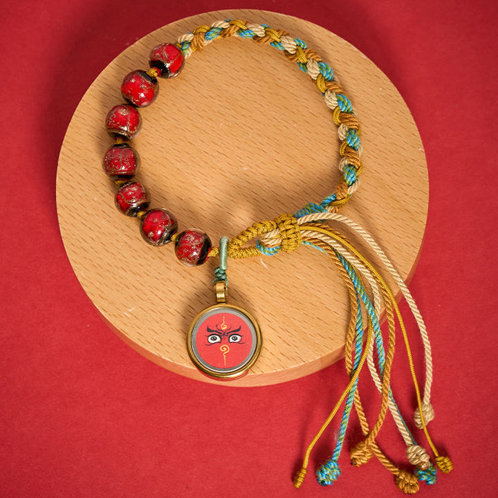 Buddha Stones Tibetan Liuli Glass Bead Five Directions Gods Of Wealth Buddha Eye Blessing String Bracelet - Red Jambhala(Wrist Circumference 15-24cm) - image 7
