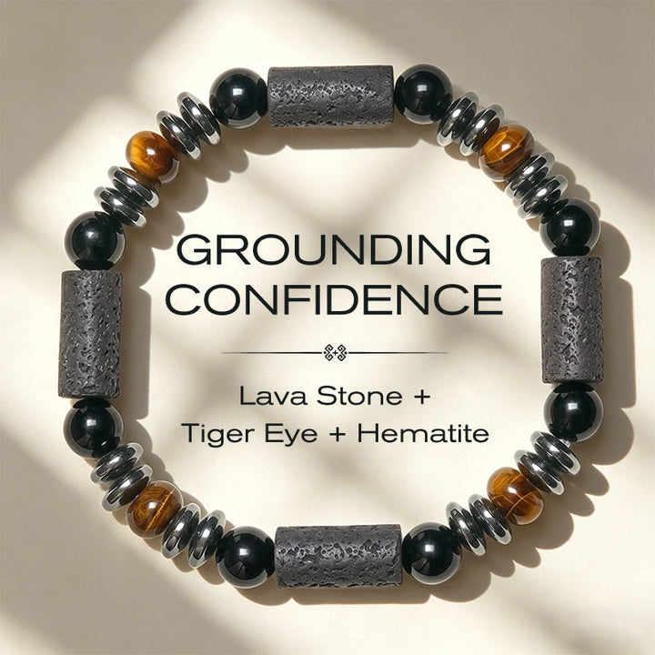 Buddha Stones Natural Tiger's Eye Obsidian Hematite Lava Rock Powerful Bracelet - 15-17cm - image 0
