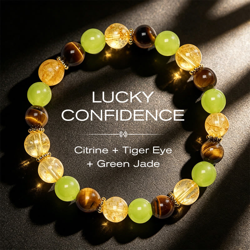 Buddha Stones Natural Citrine Tiger Eye Green Jade Prosperity Bracelet - Citrine Tiger Eye Green Jade(Wrist Circumference 14-16cm) - image 0